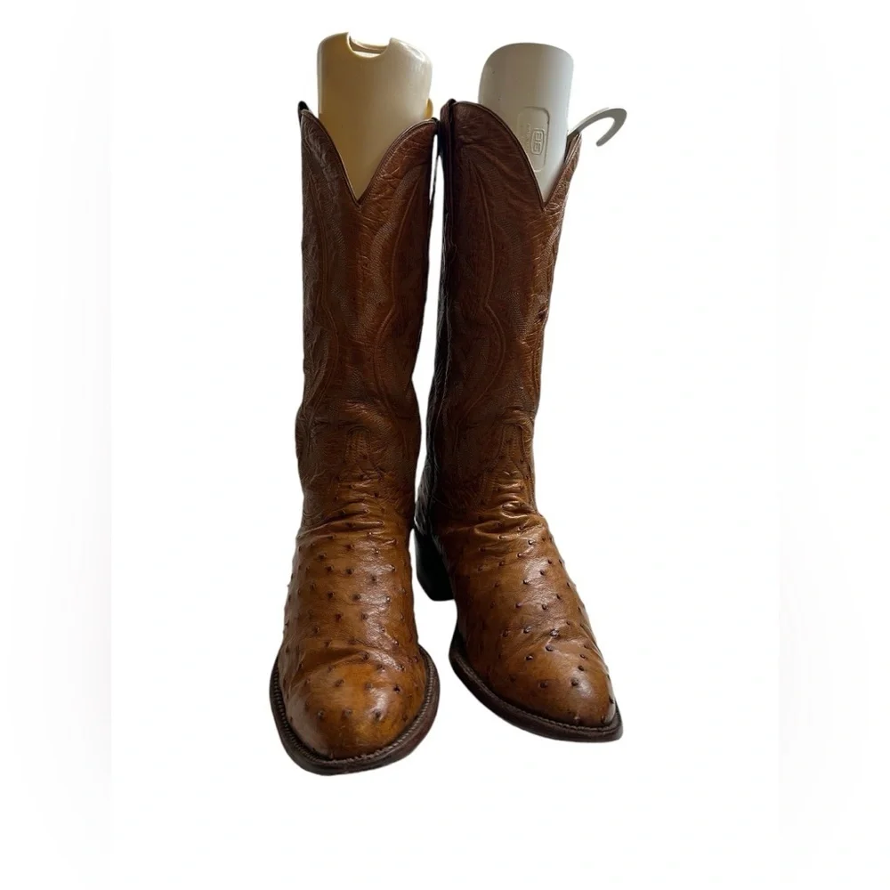 Lucchese classic handmade Ostrich Brown/ Tan Cowboy Boots size 9.5